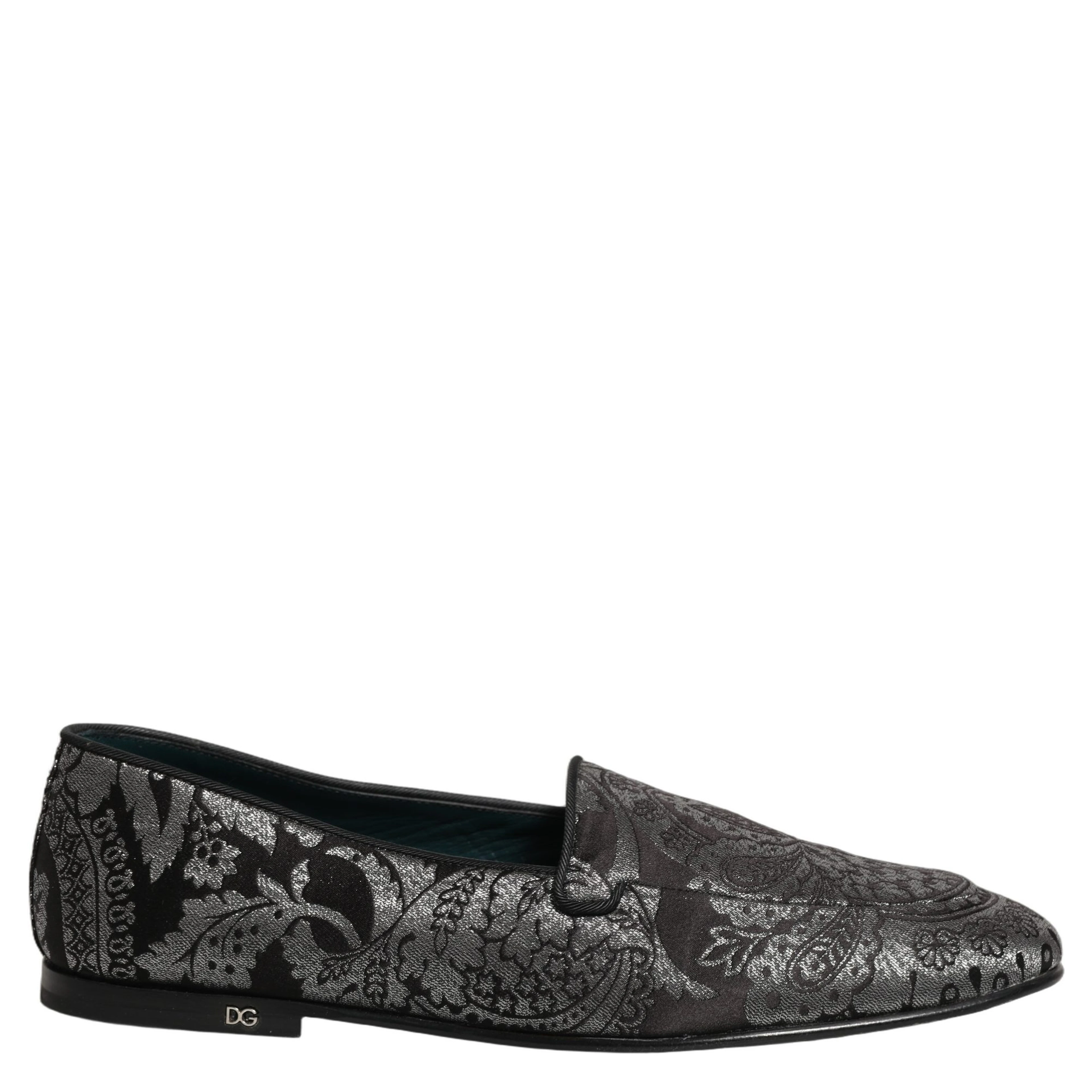 Silver Jacquard Leather Slip On Loafers Shoes