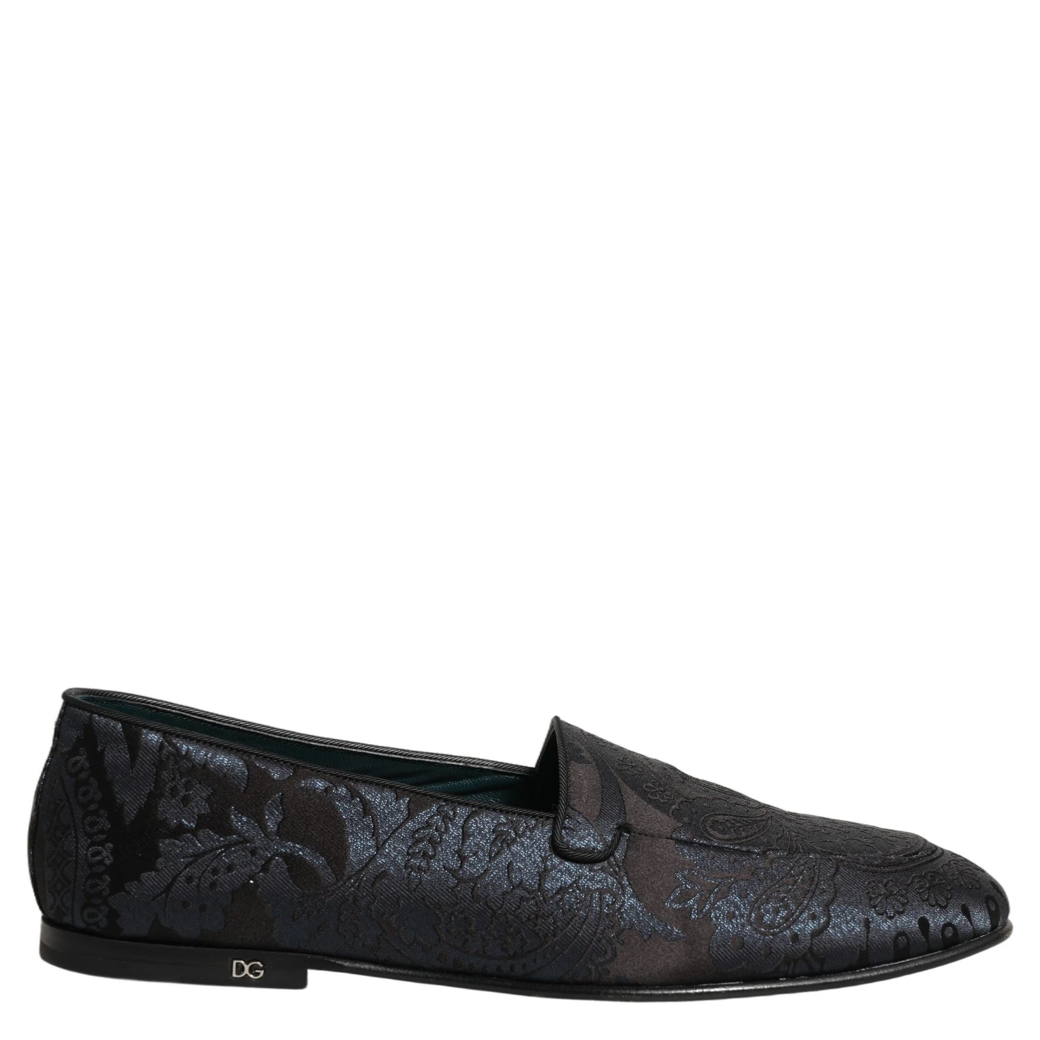 Blue Jacquard Leather Slip On Loafers Shoes