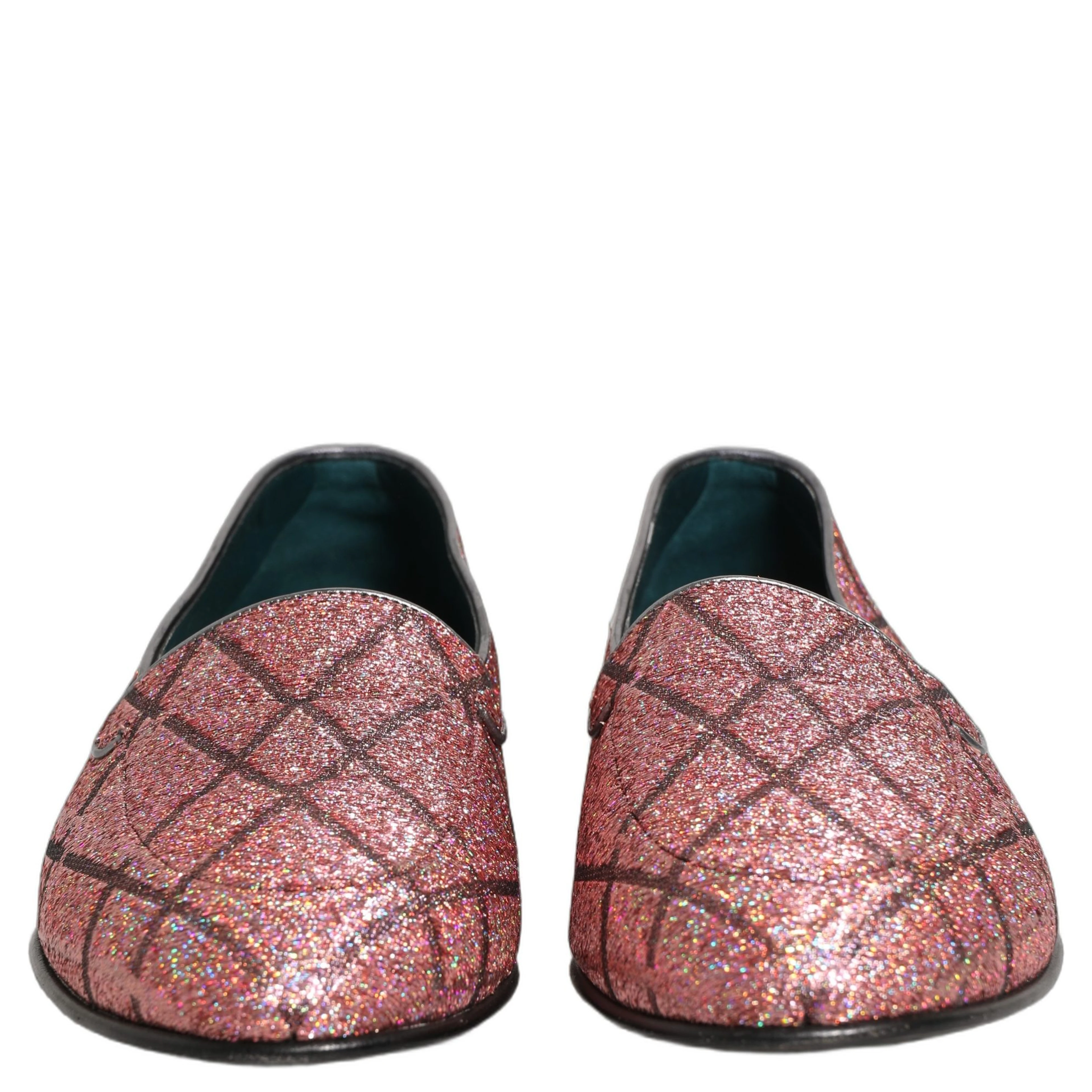 Pink Check Glitter Lurex Logo Loafers Shoes