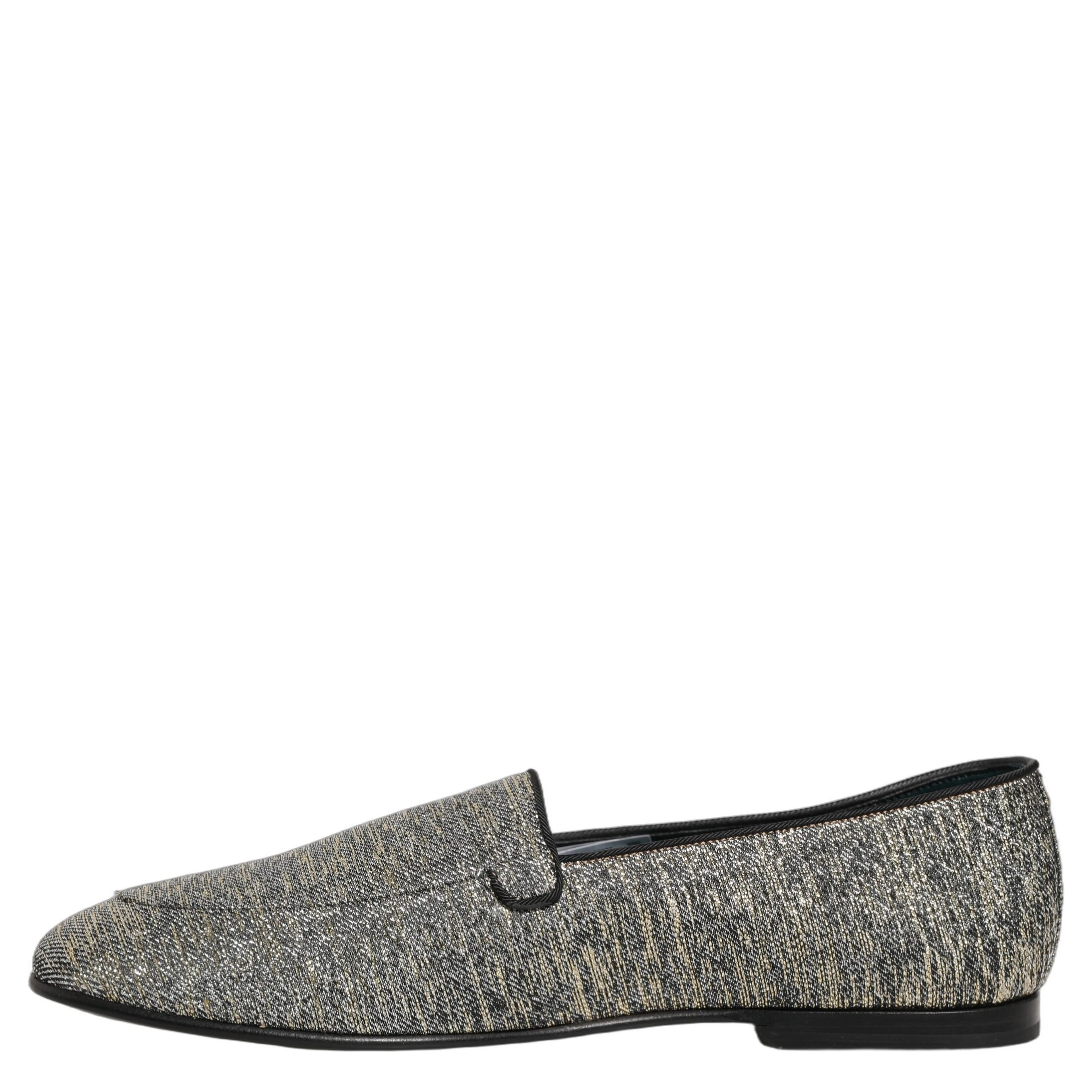 Gray Glitter Lurex DG Logo Dress Loafers Shoes