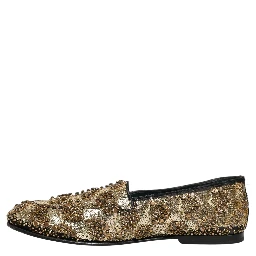 Gold Sequin Embellished Dress Loafers Shoes