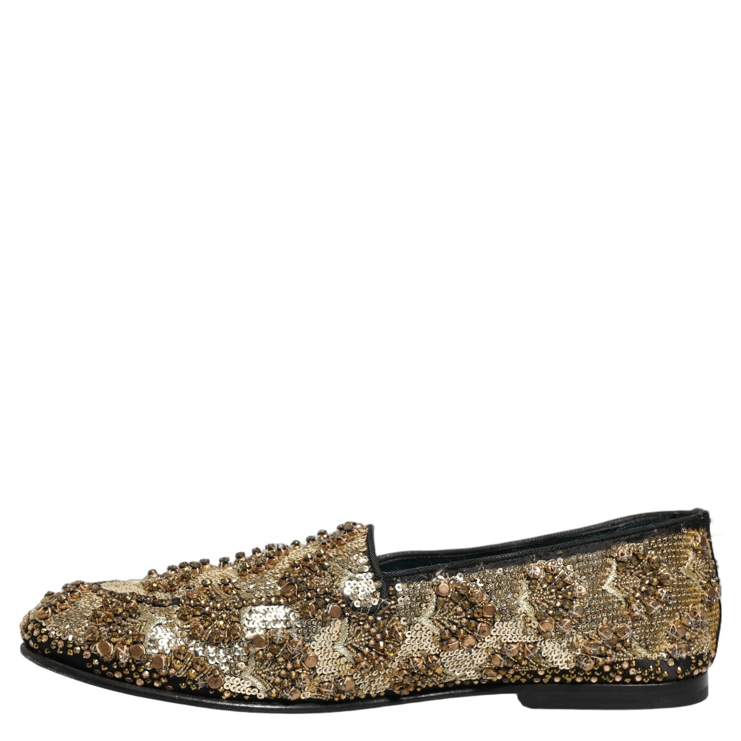 Gold Sequin Embellished Dress Loafers Shoes
