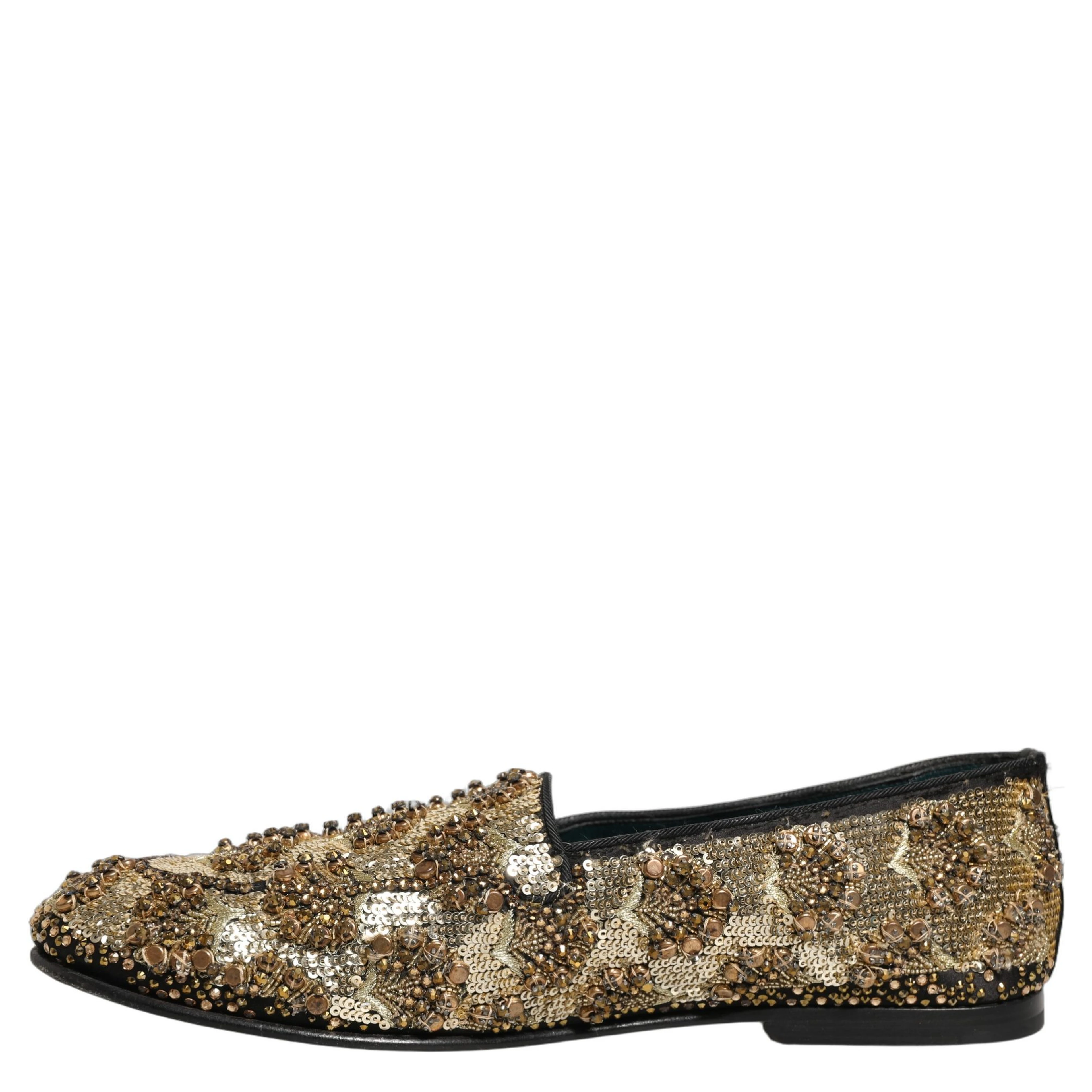 Gold Sequin Embellished Dress Loafers Shoes
