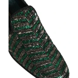 Silver Green Embellished Dress Loafers Shoes