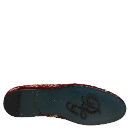 Red Velvet Floral Embroidery Loafers Shoes