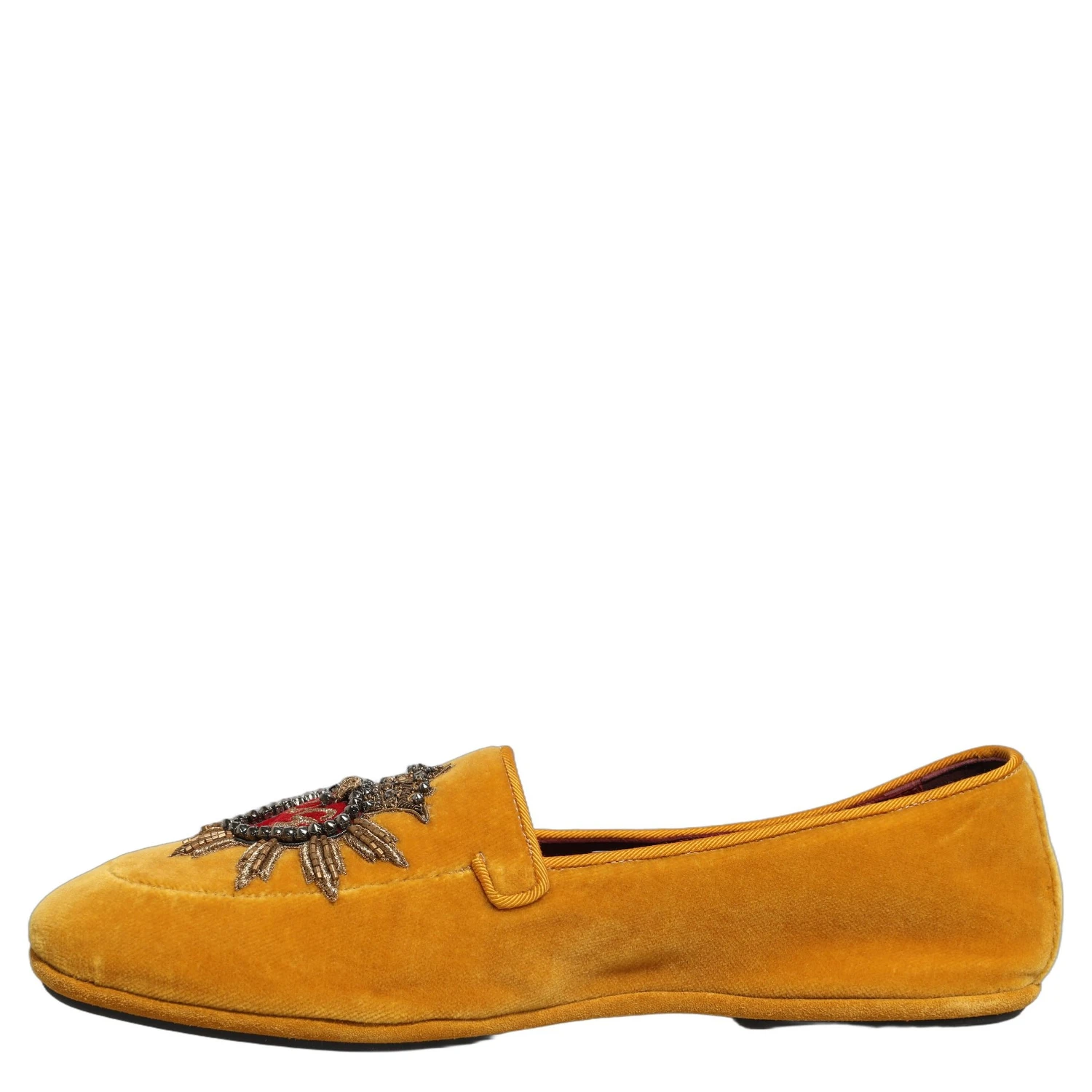 Yellow Velvet DG Heart Loafers Flats Shoes