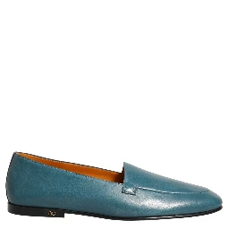 Blue Leather Logo Slip On Men Loafers Shoes