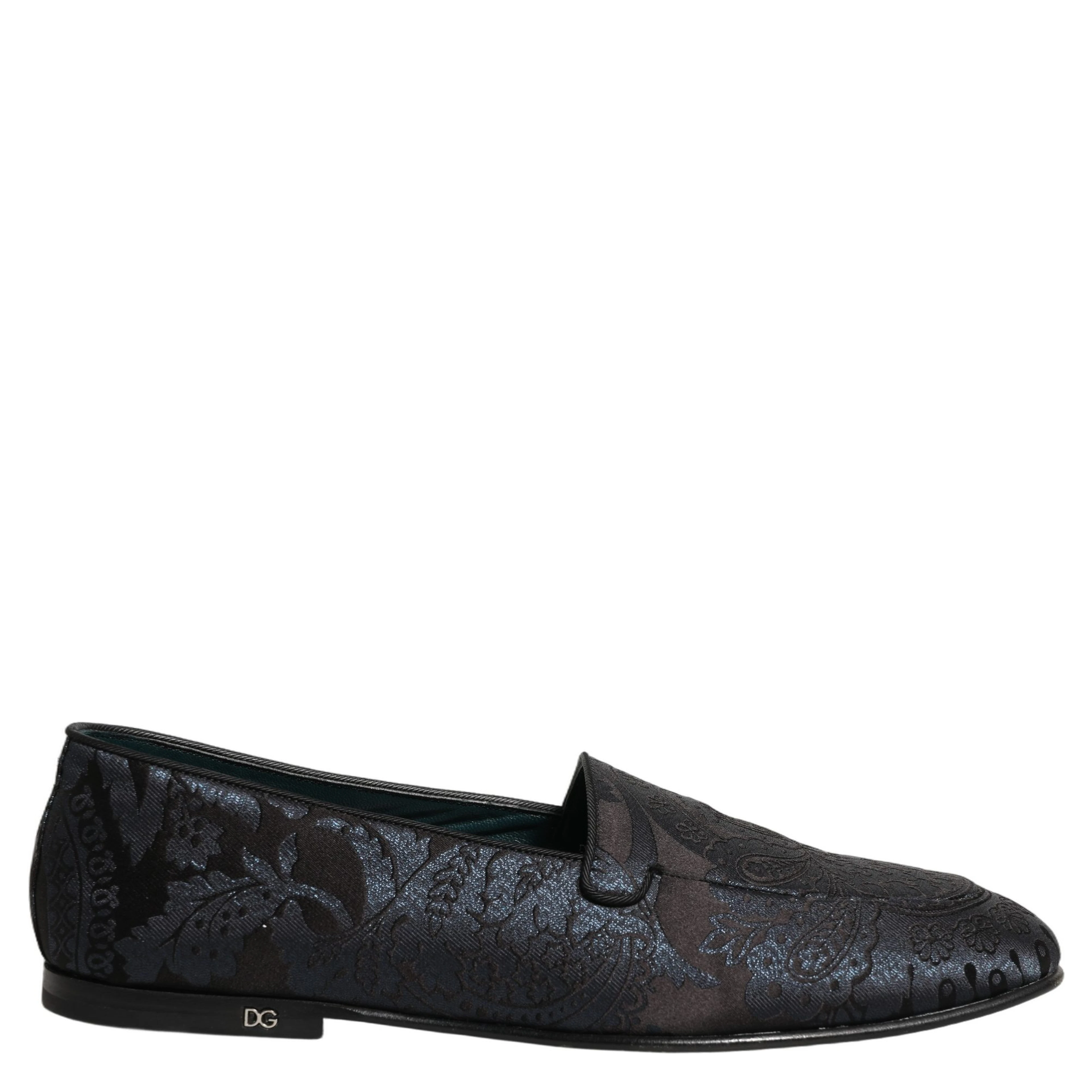 Blue Jacquard Leather Slip On Loafers Shoes