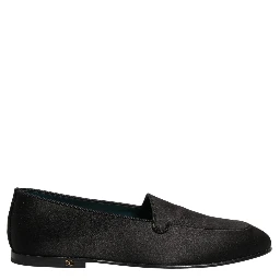 Black Satin Logo Slip On Flats Loafers Shoes