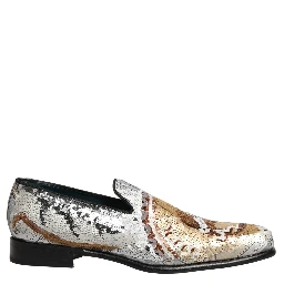 White Gold Sequined Slip On Loafers Shoes
