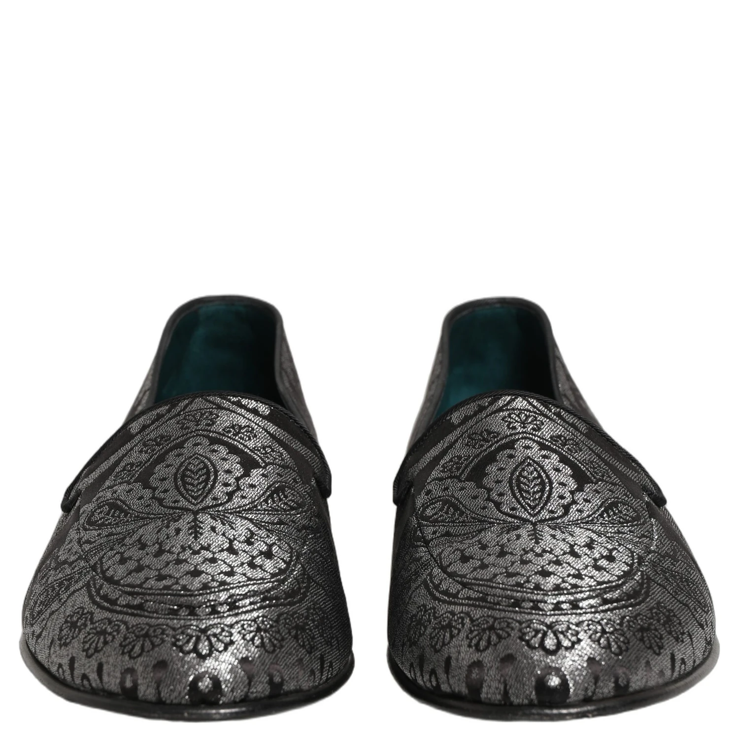 Silver Jacquard Leather Slip On Loafers Shoes