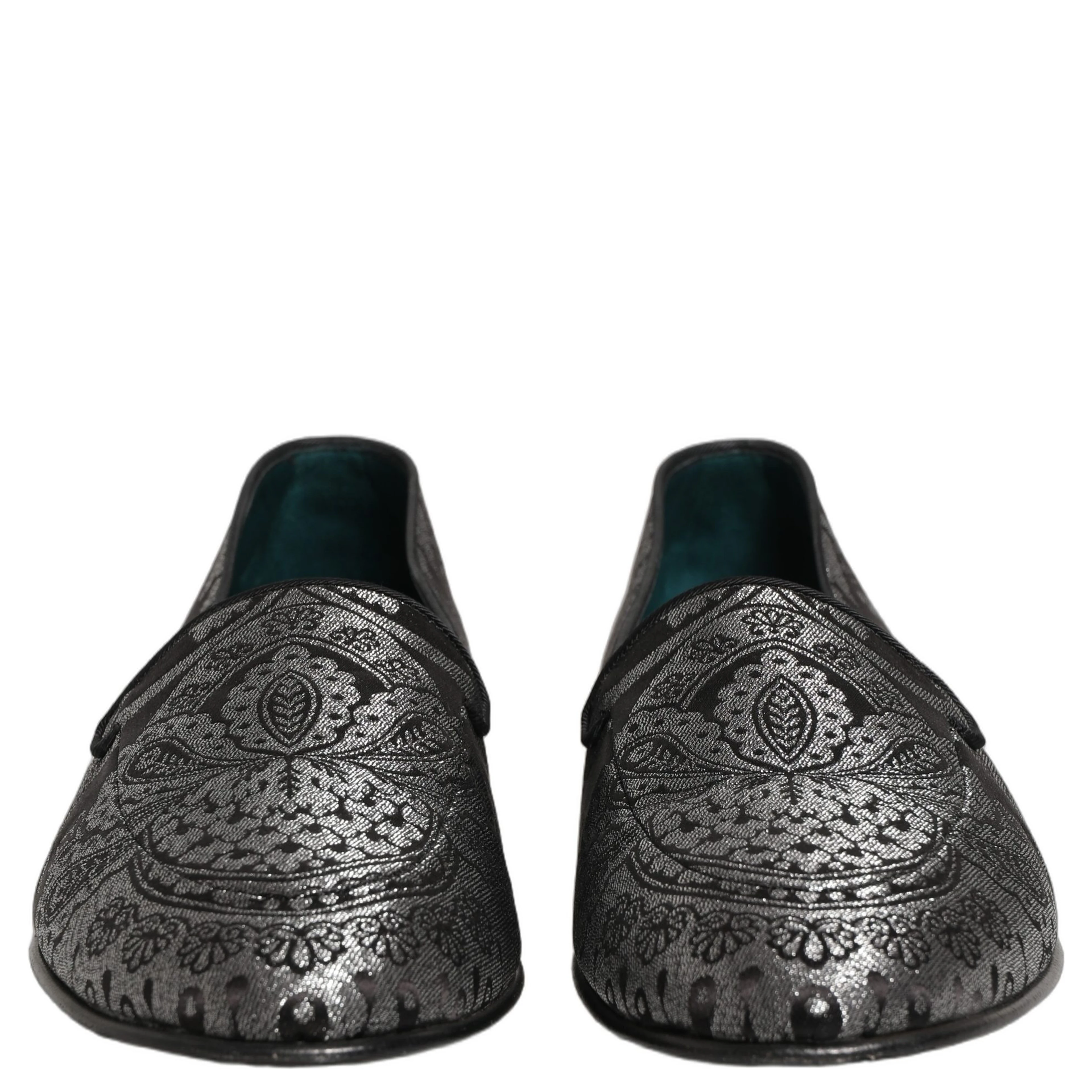Silver Jacquard Leather Slip On Loafers Shoes