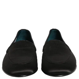 Black Satin Logo Slip On Flats Loafers Shoes