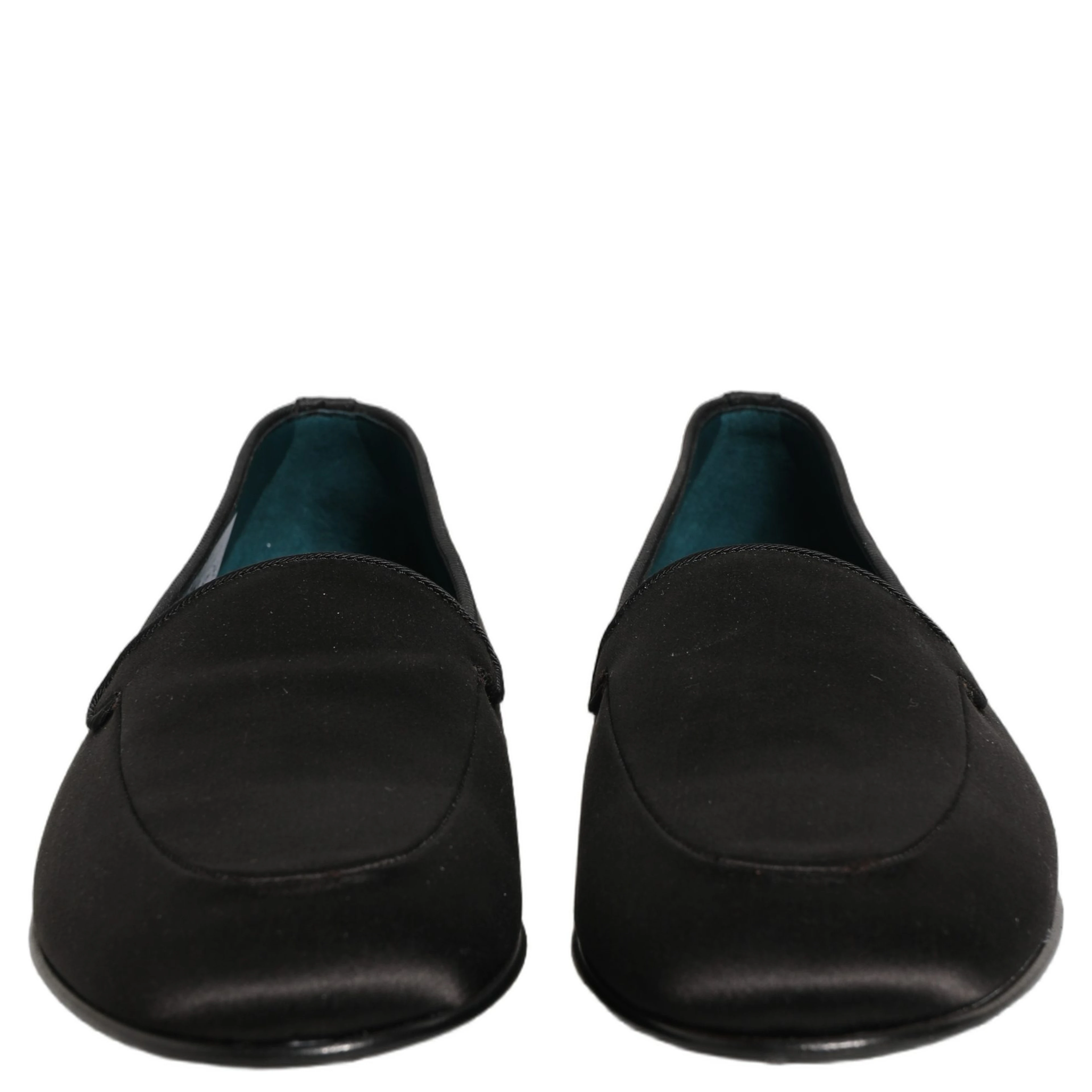 Black Satin Logo Slip On Flats Loafers Shoes