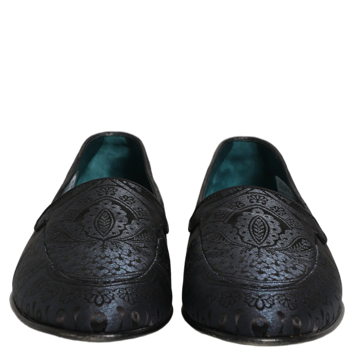Blue Jacquard Leather Slip On Loafers Shoes