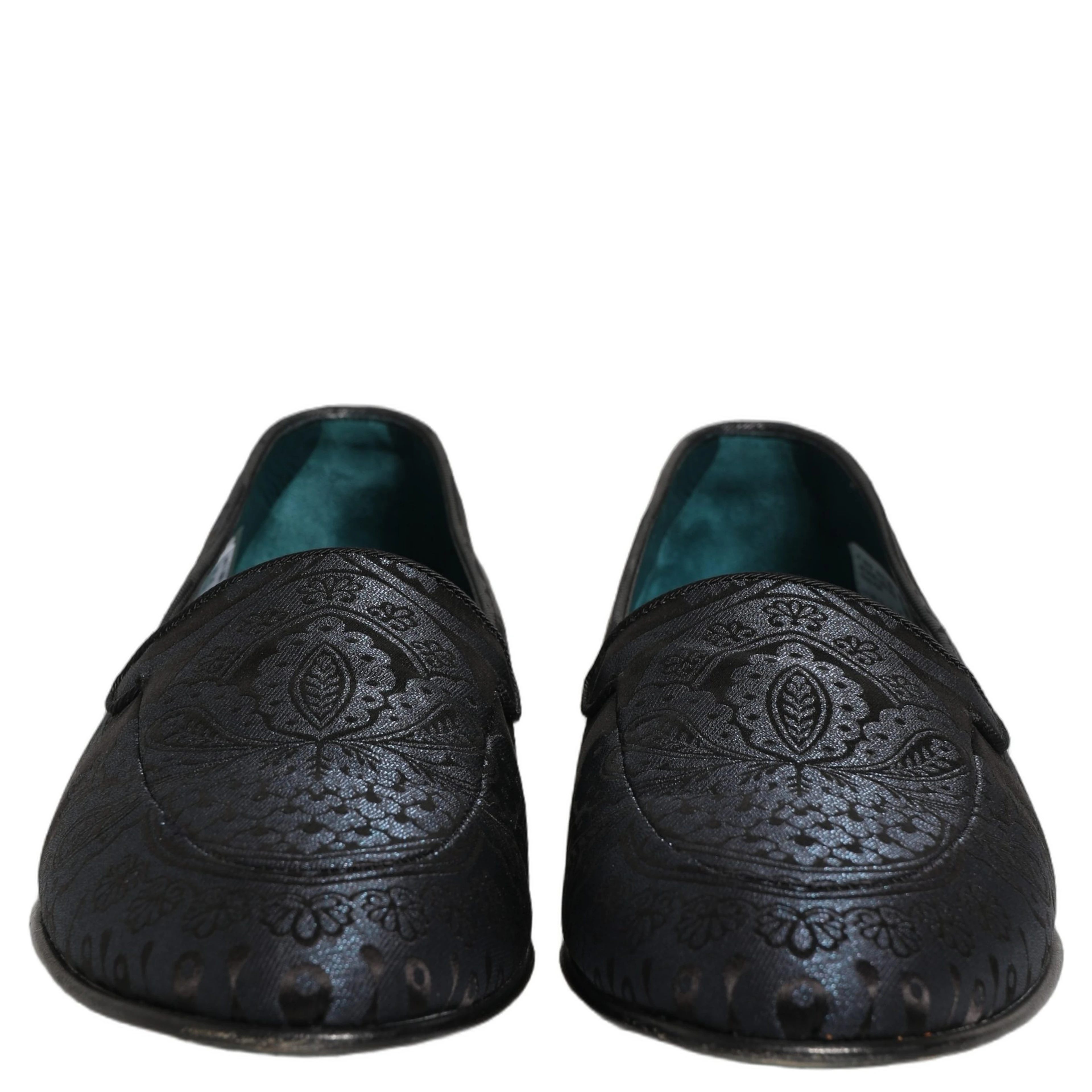 Blue Jacquard Leather Slip On Loafers Shoes