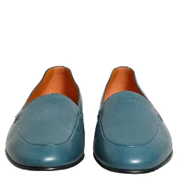 Blue Leather Logo Slip On Men Loafers Shoes