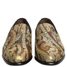Gold Brocade Slip On Men Dress Loafers Shoes