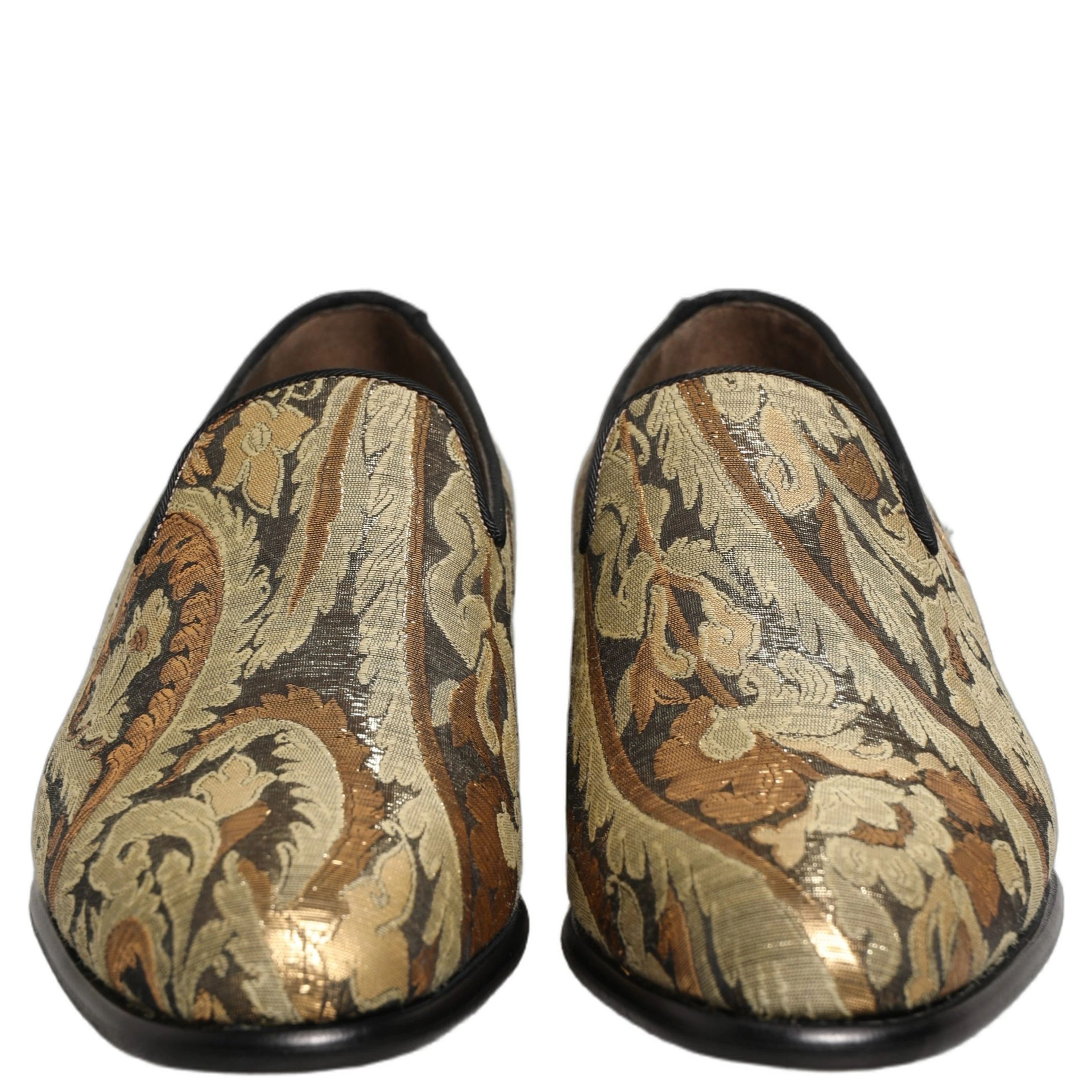 Gold Brocade Slip On Men Dress Loafers Shoes