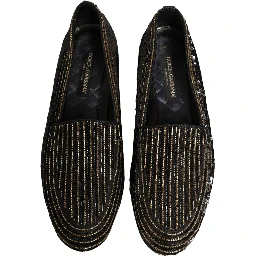 Black Gold Sequined Men Dress Loafers Shoes