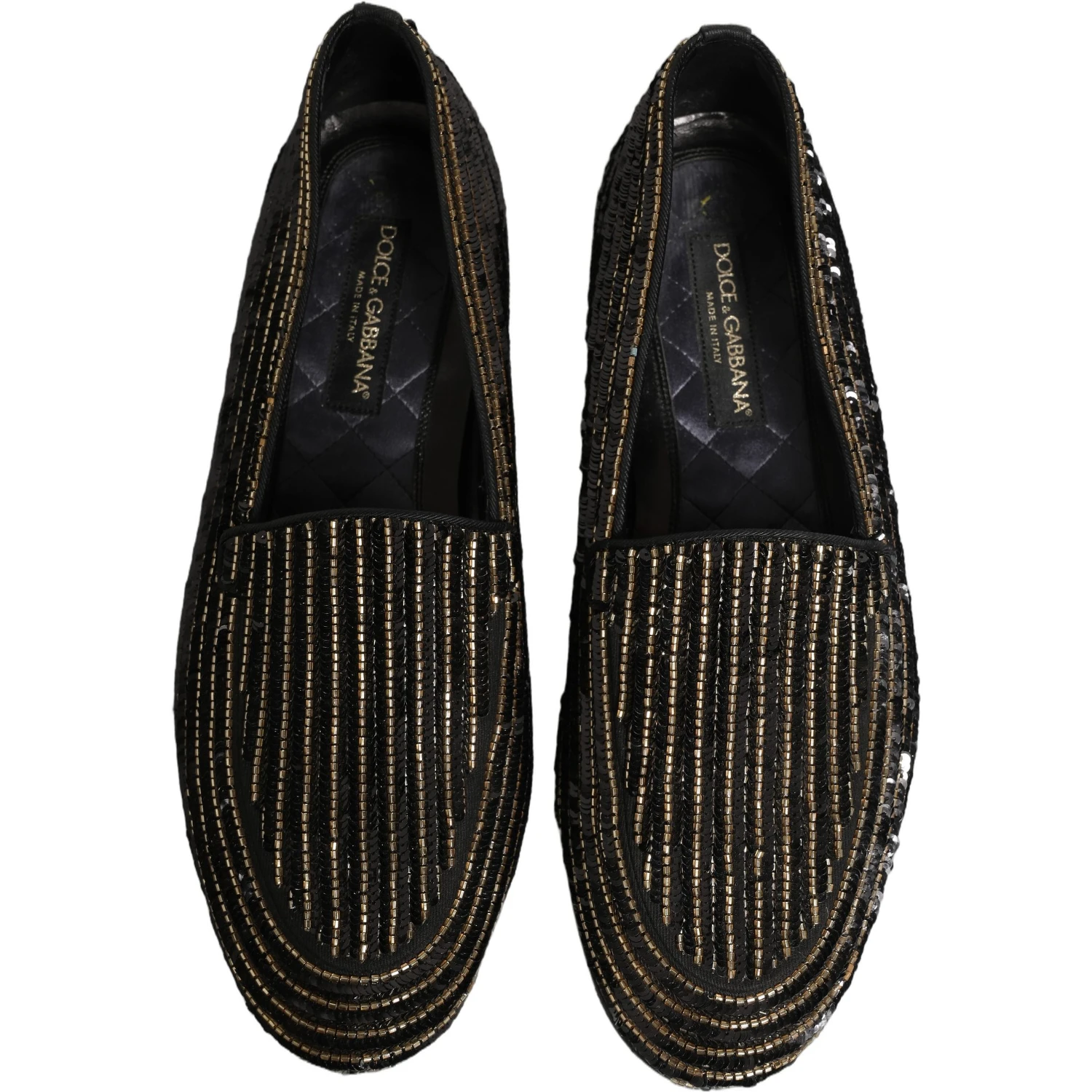 Black Gold Sequined Men Dress Loafers Shoes