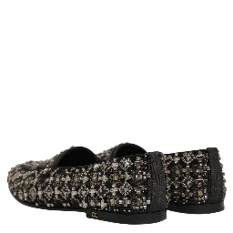 Black Crystal Embellished Dress Loafers Shoes