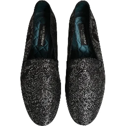 Silver Jacquard Leather Slip On Loafers Shoes