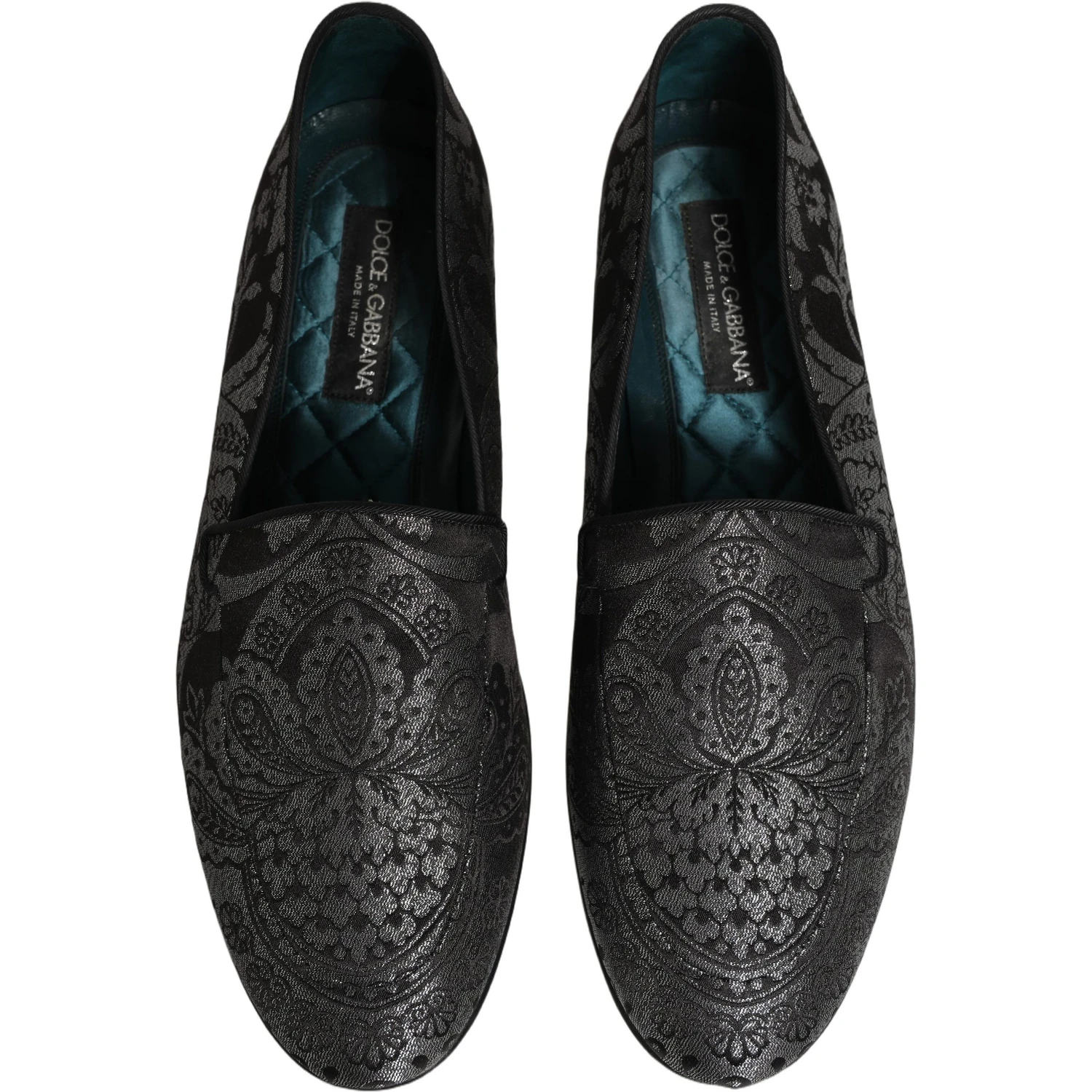 Silver Jacquard Leather Slip On Loafers Shoes