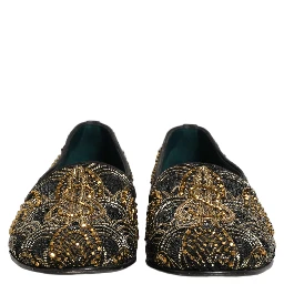 Black Gold Embellished Dress Loafers Shoes