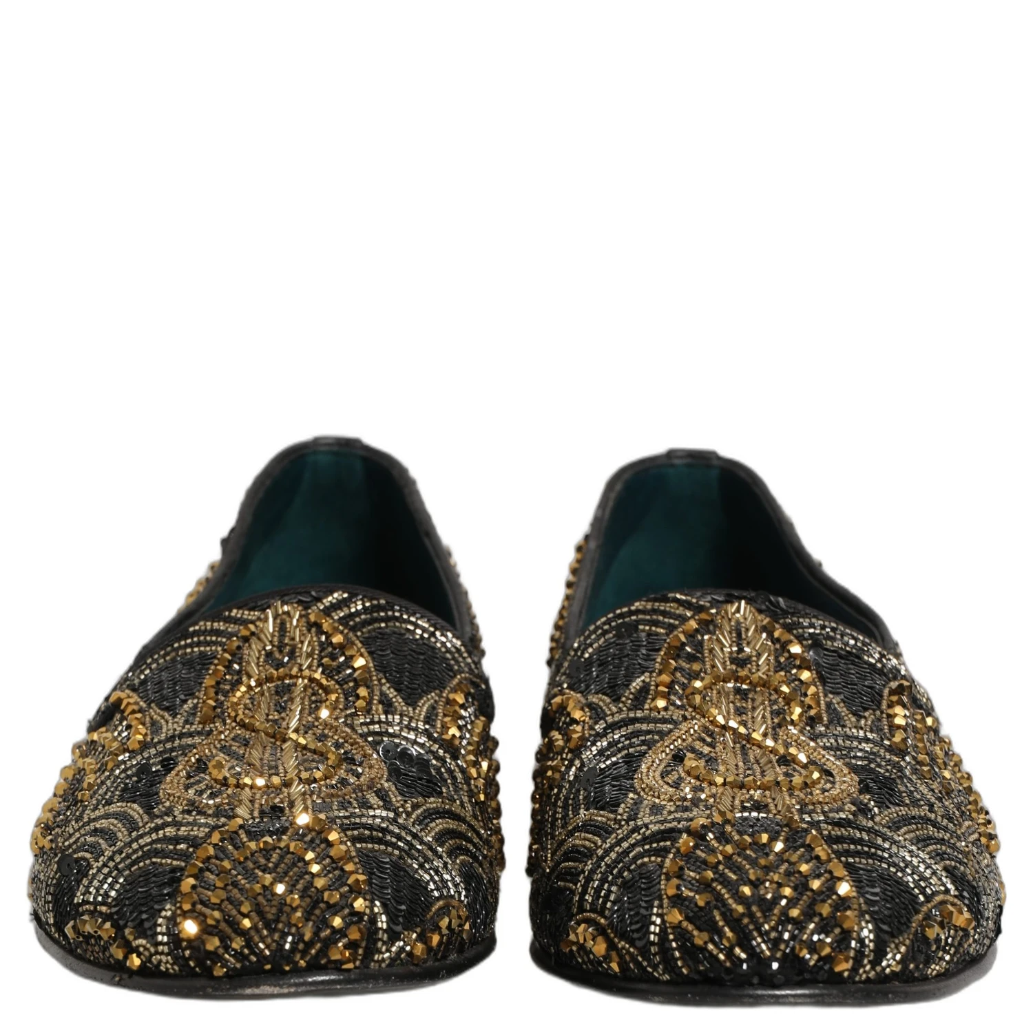 Black Gold Embellished Dress Loafers Shoes