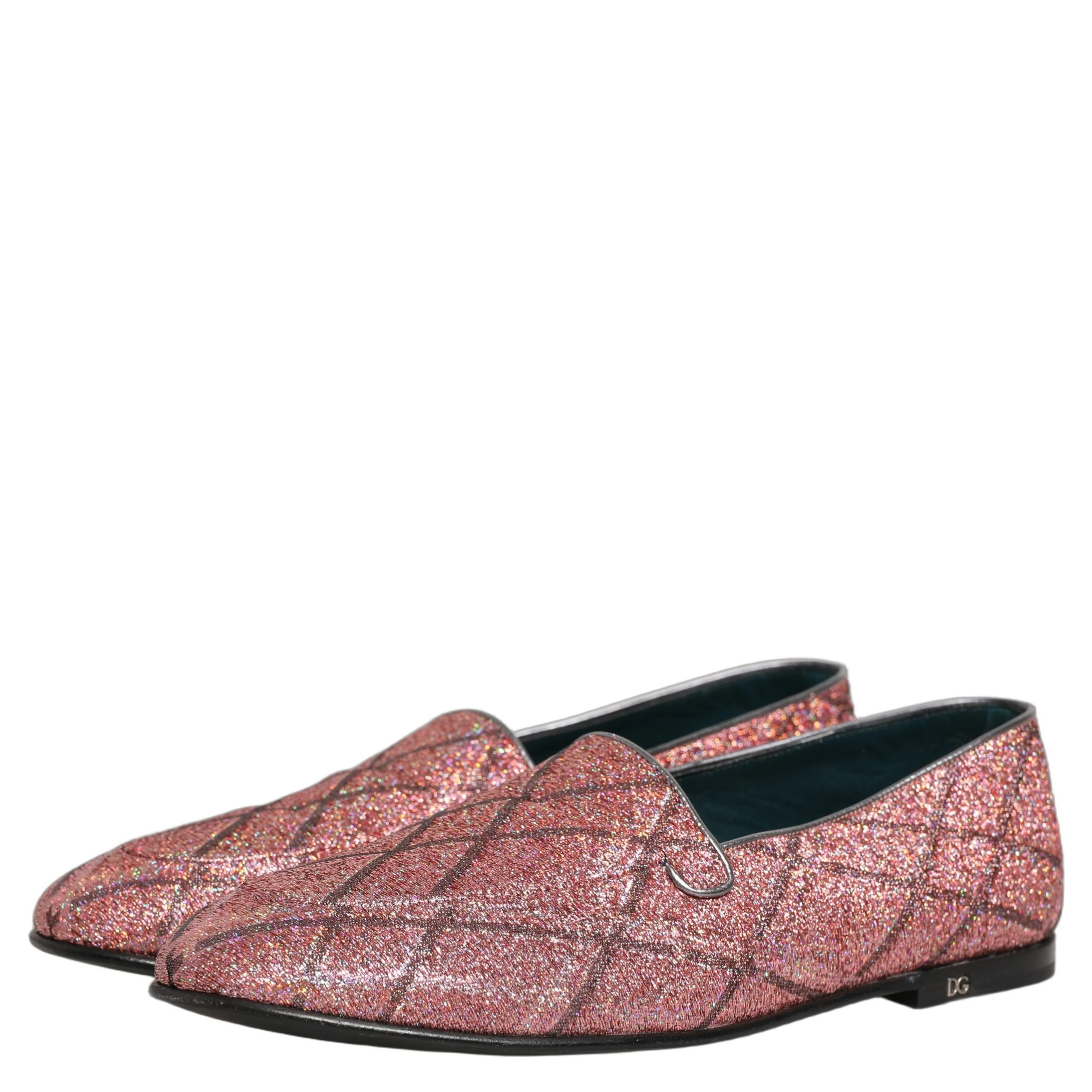 Pink Check Glitter Lurex Logo Loafers Shoes