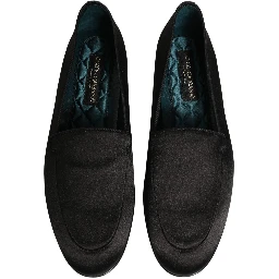 Black Satin Logo Slip On Flats Loafers Shoes