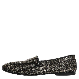 Black Crystal Embellished Dress Loafers Shoes