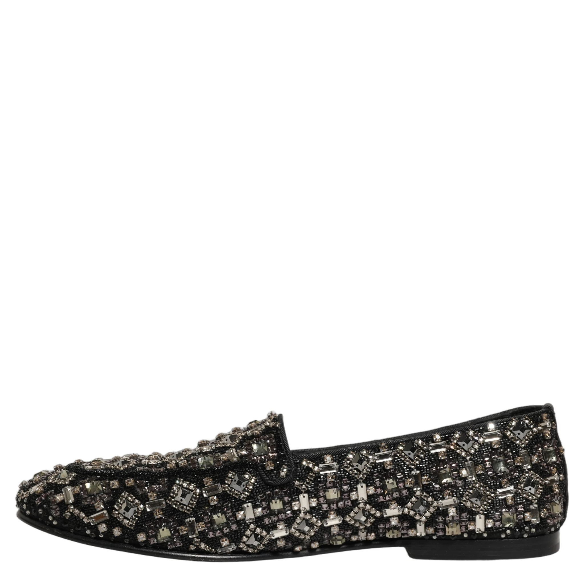 Black Crystal Embellished Dress Loafers Shoes