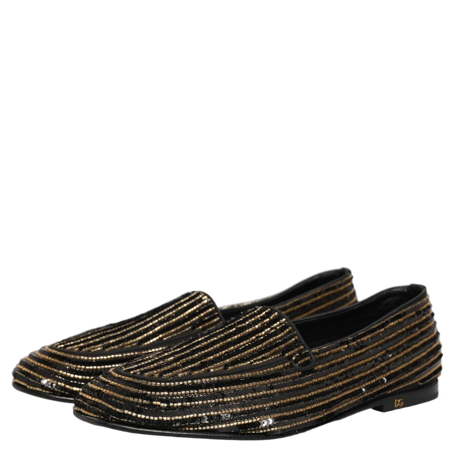 Black Gold Sequined Men Dress Loafers Shoes