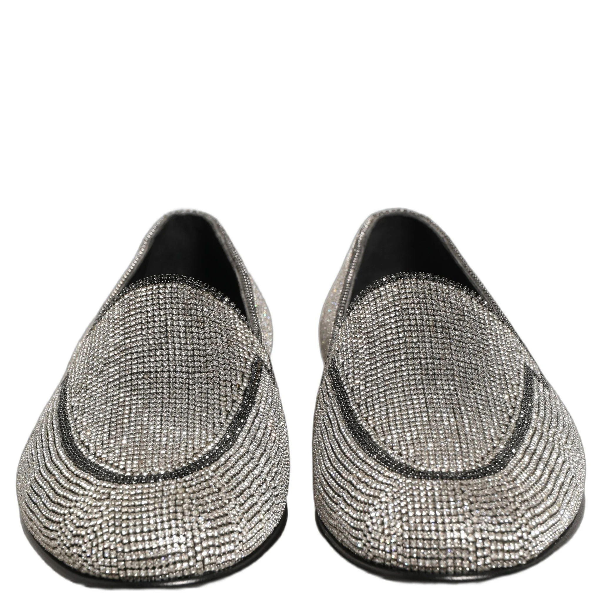 Silver Crystal Embellished Men Loafers Shoes