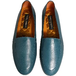 Blue Leather Logo Slip On Men Loafers Shoes
