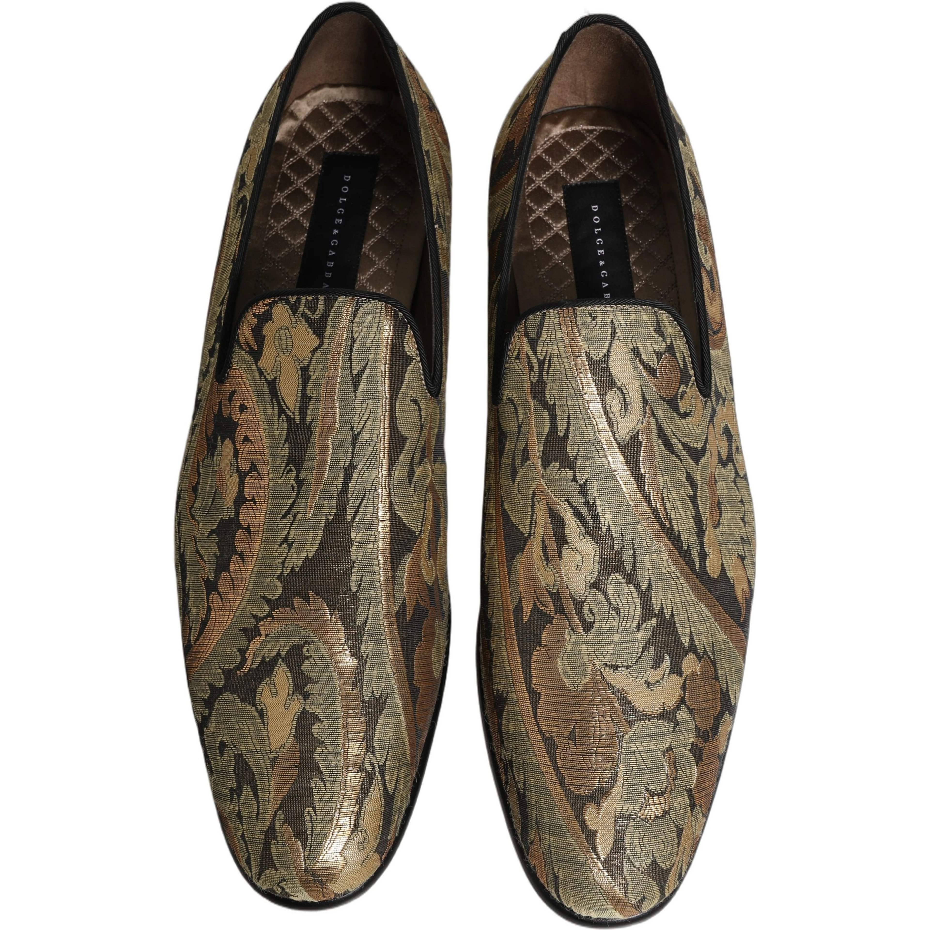 Gold Brocade Slip On Men Dress Loafers Shoes