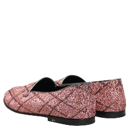 Pink Check Glitter Lurex Logo Loafers Shoes