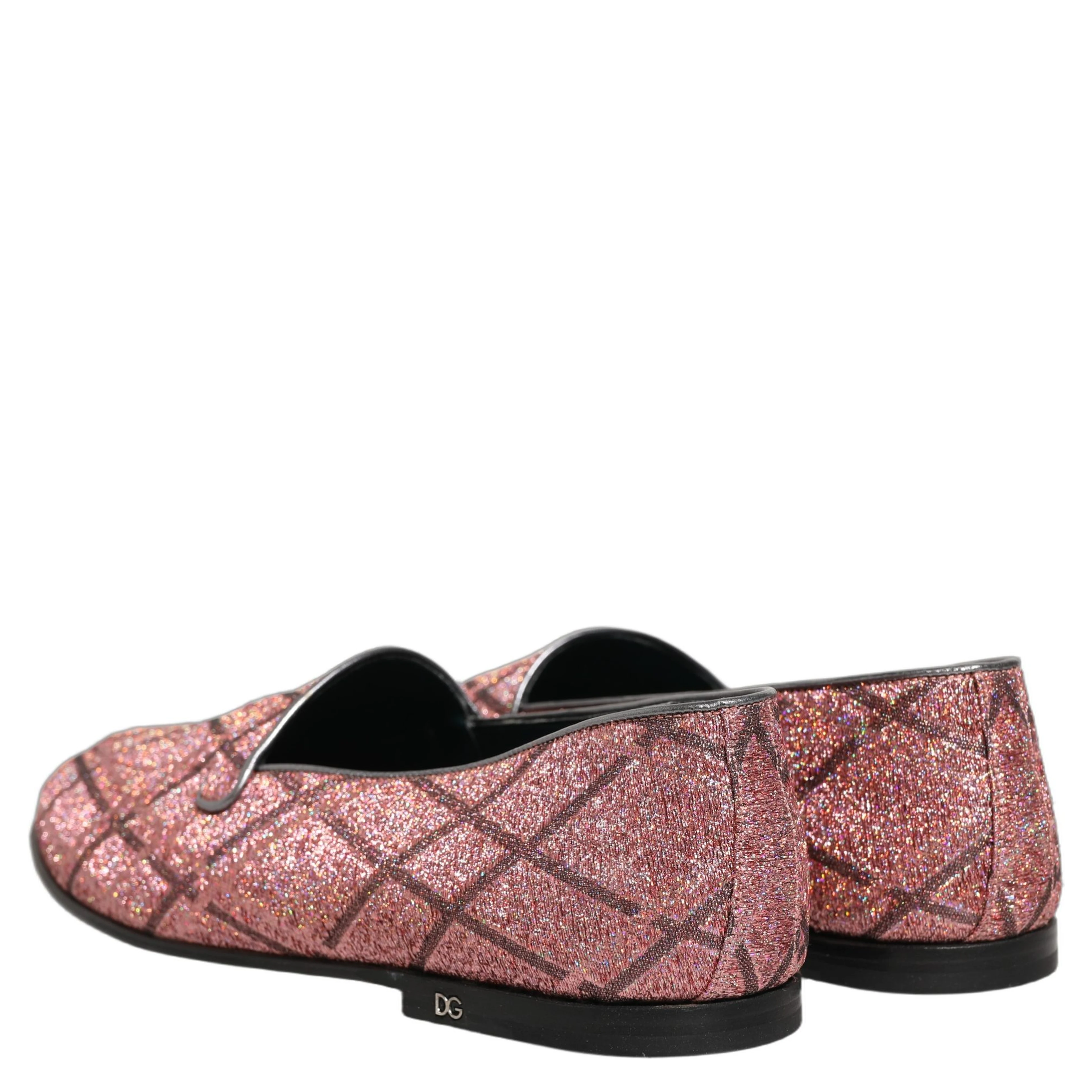 Pink Check Glitter Lurex Logo Loafers Shoes