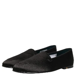 Black Satin Logo Slip On Flats Loafers Shoes