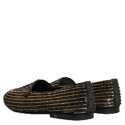 Black Gold Sequined Men Dress Loafers Shoes