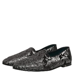 Silver Jacquard Leather Slip On Loafers Shoes