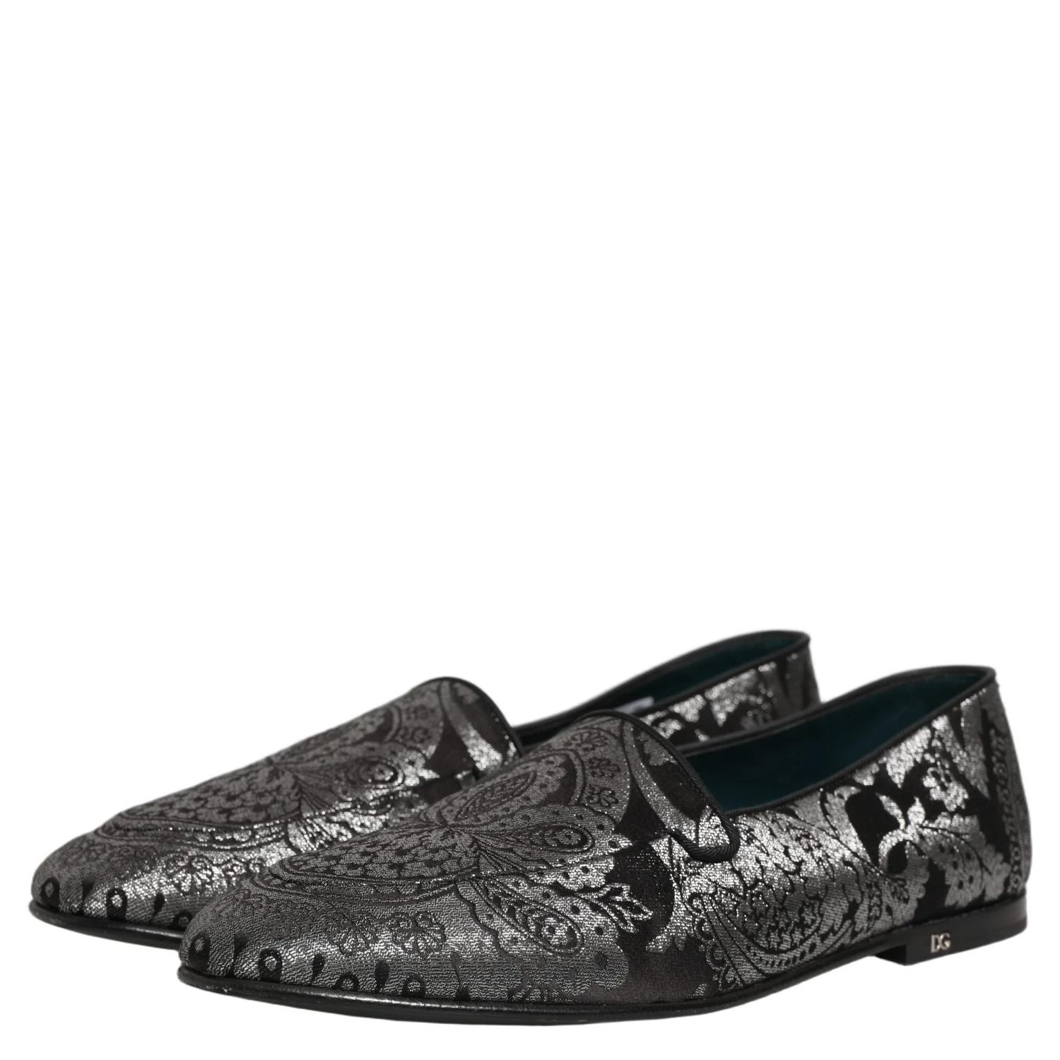 Silver Jacquard Leather Slip On Loafers Shoes