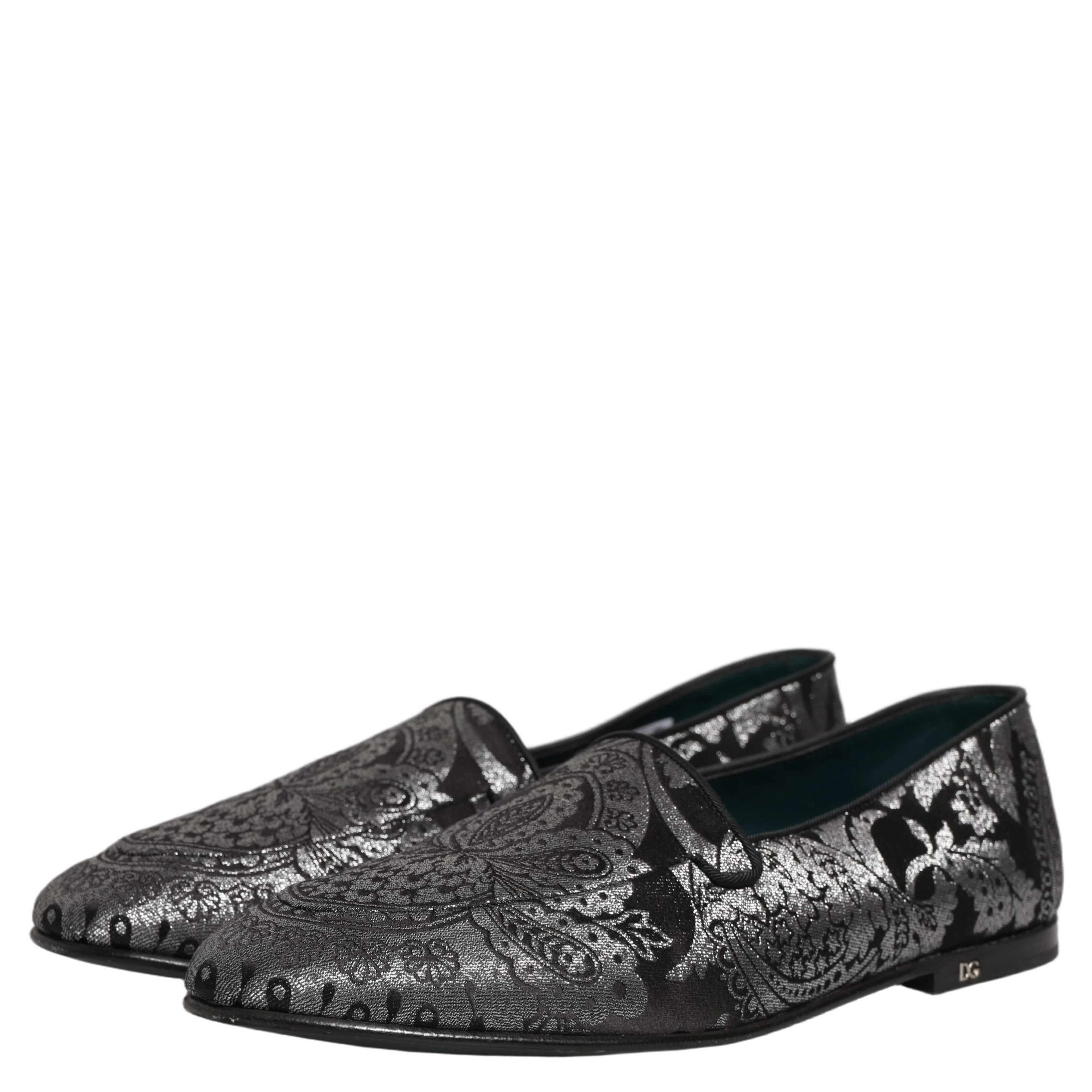 Silver Jacquard Leather Slip On Loafers Shoes