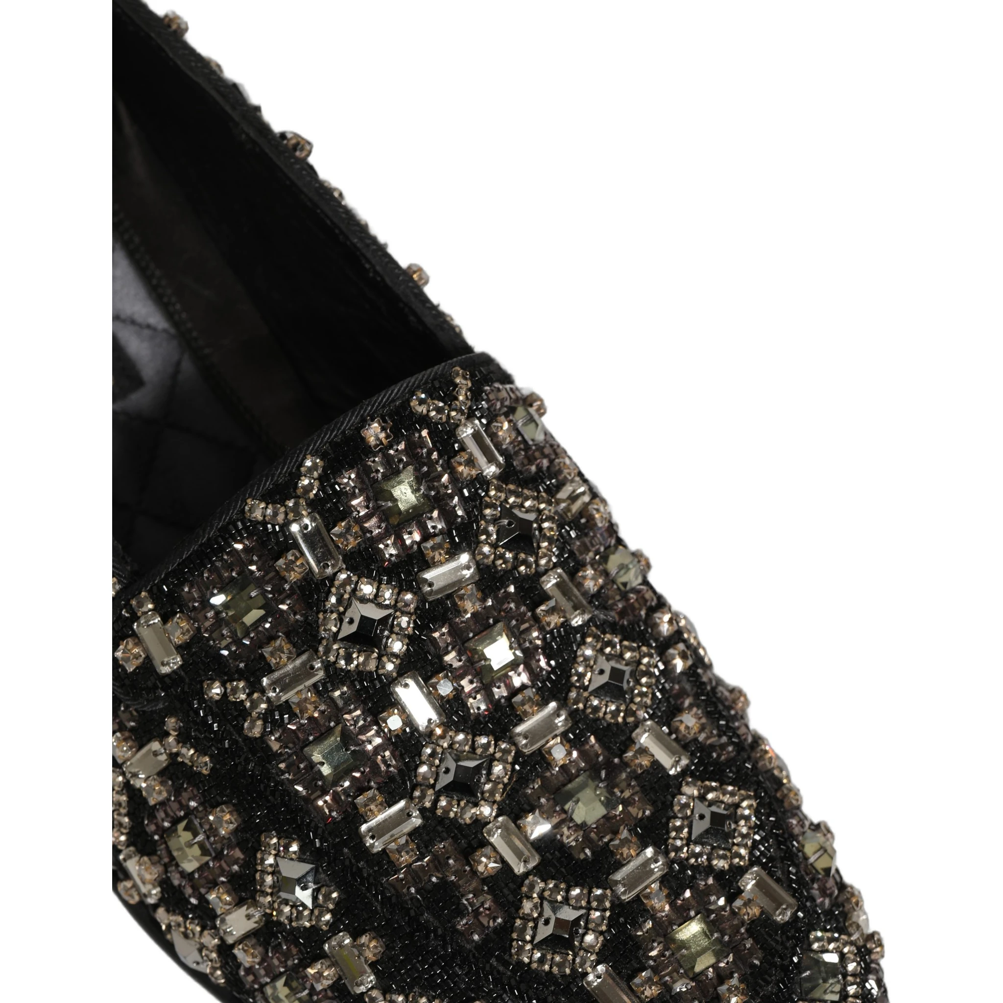 Black Crystal Embellished Dress Loafers Shoes