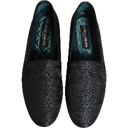 Blue Jacquard Leather Slip On Loafers Shoes