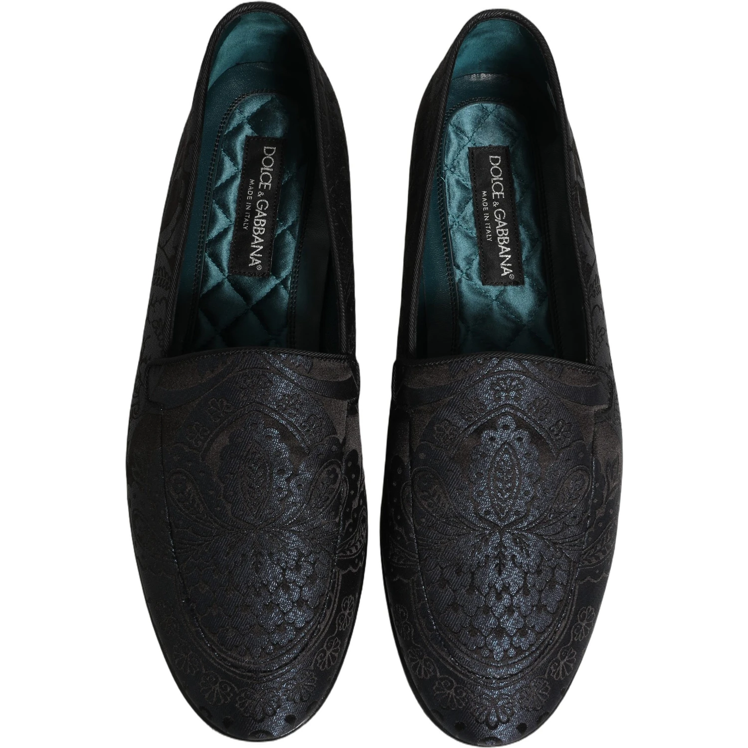 Blue Jacquard Leather Slip On Loafers Shoes