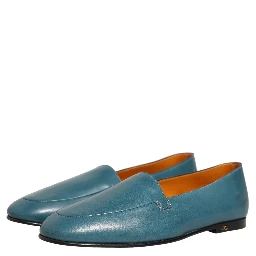 Blue Leather Logo Slip On Men Loafers Shoes
