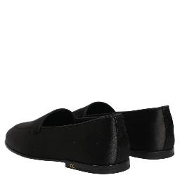 Black Satin Logo Slip On Flats Loafers Shoes